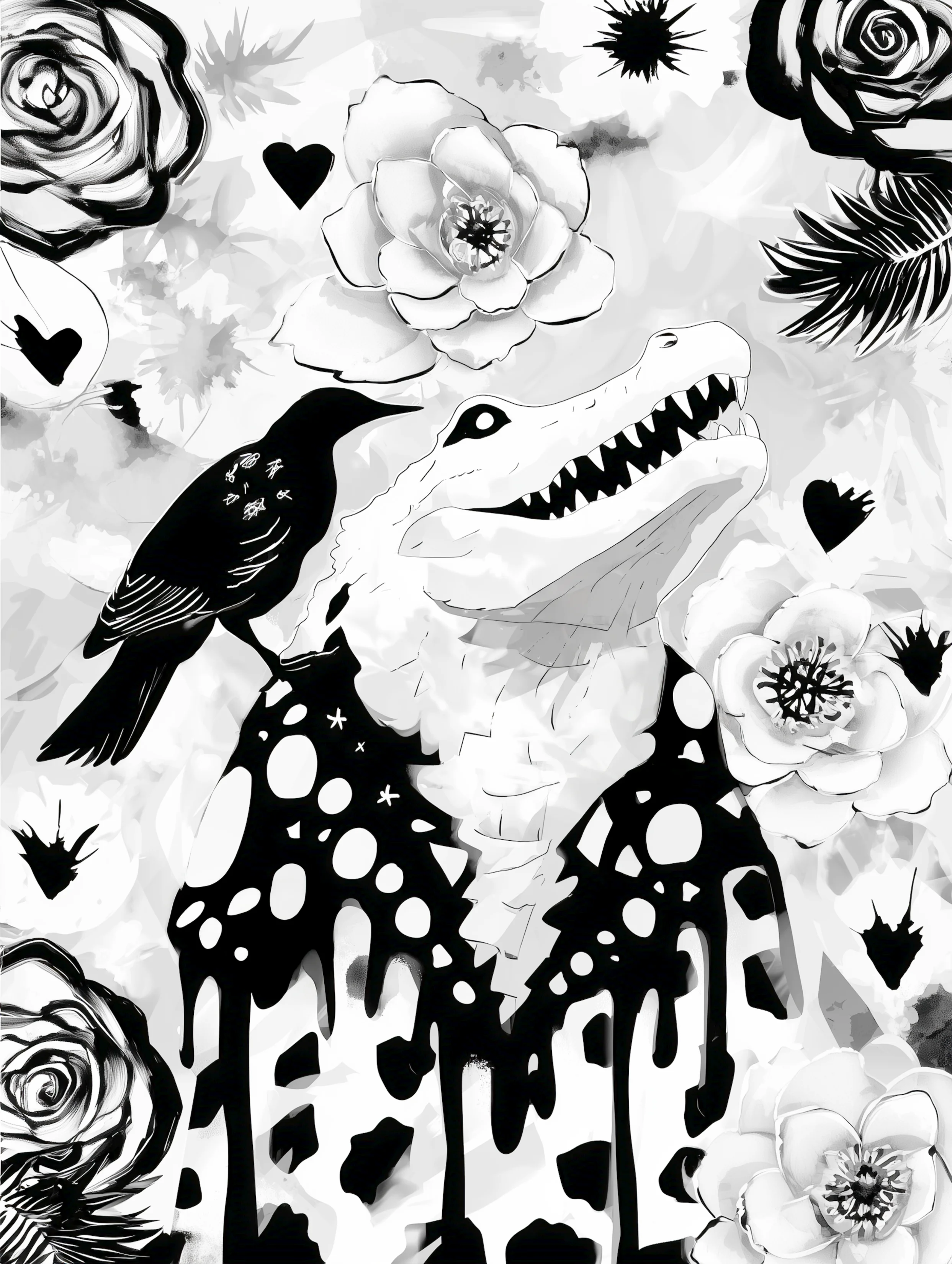 Free printable crocodile coloring pages for adults featuring bird on a crocodile shoulder